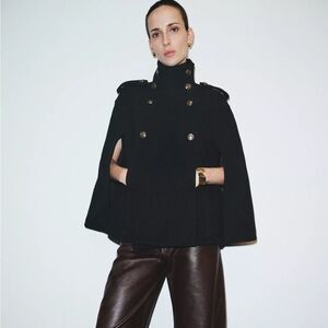 ZARA WOOL BLEND CAPE WITH METAL BUTTONS